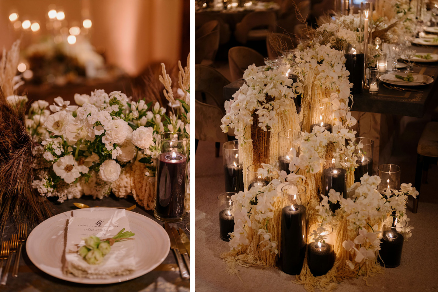 marks garden wedding reception table top floral design
