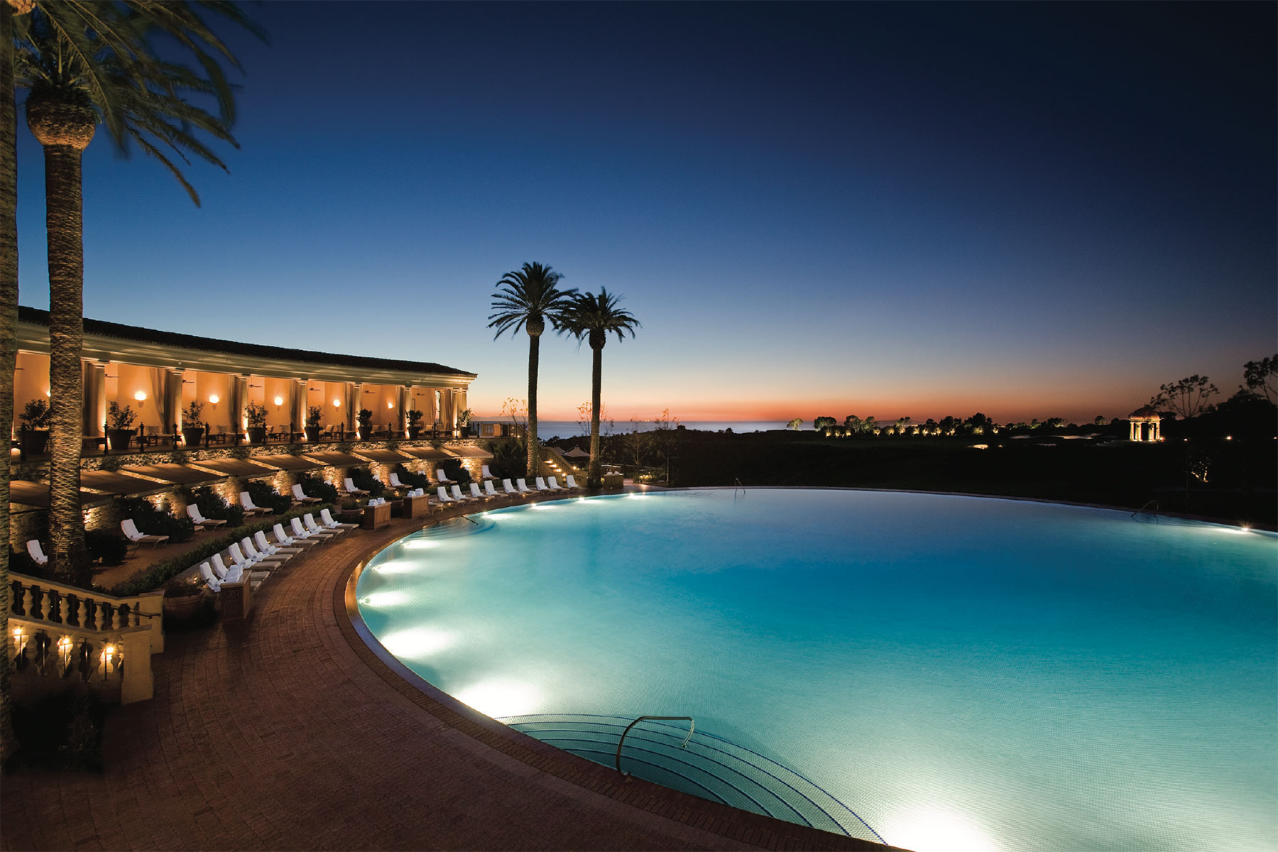 Pelican Hill pool at night